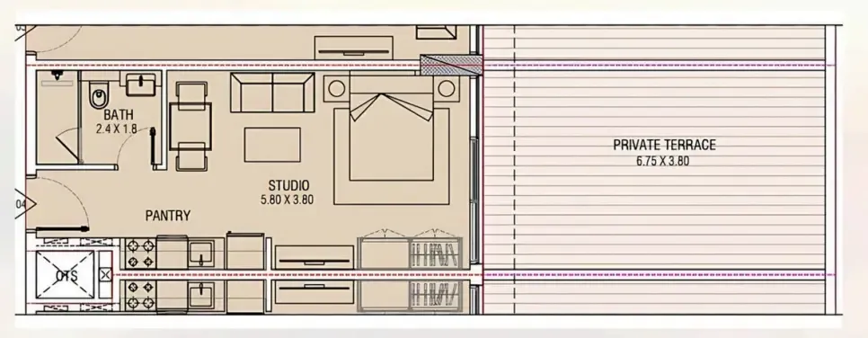 Brand Centro Studio floor plan, 649 sqft