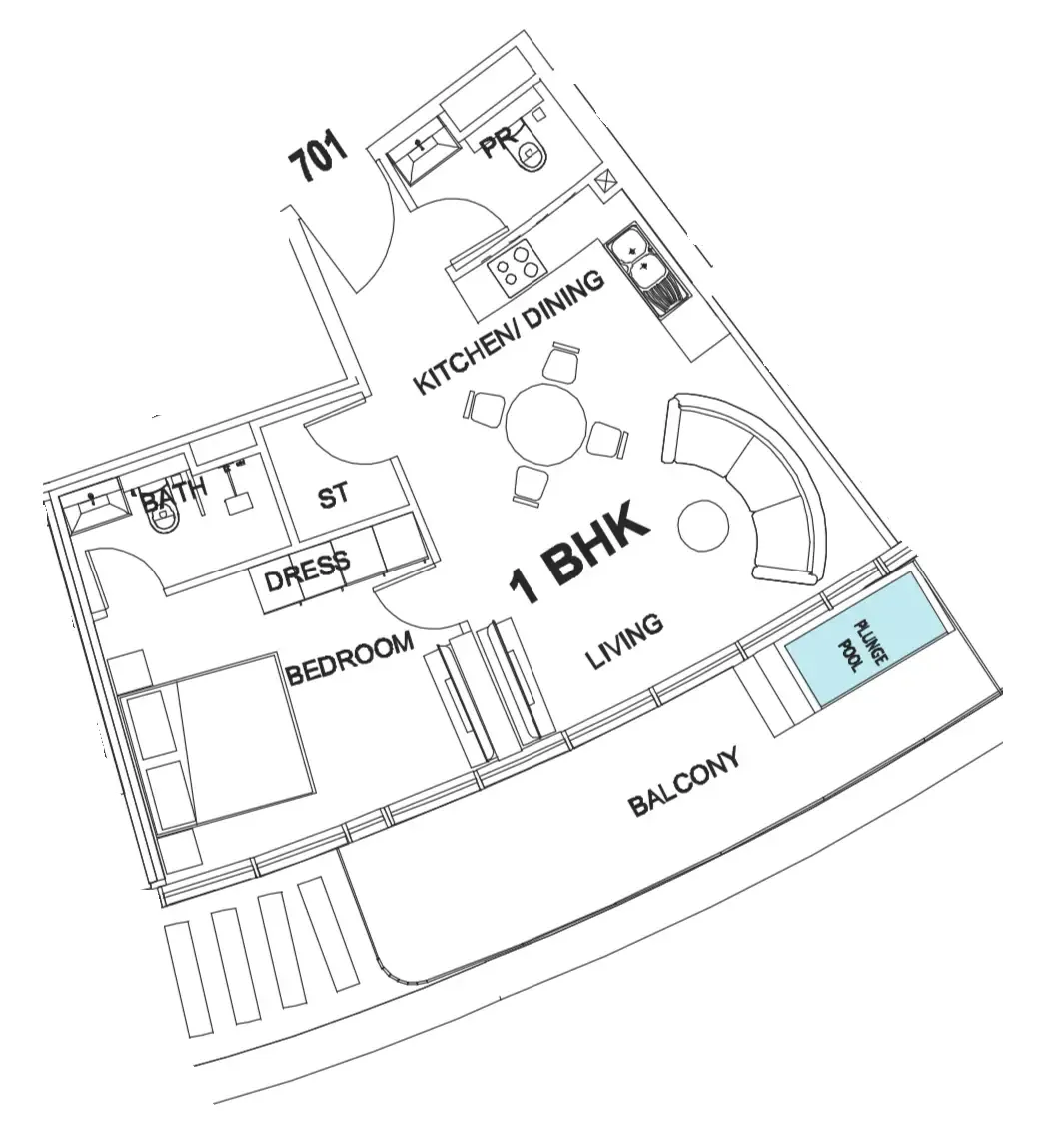 Villa Del Garda 1 bed floor plan, 777 sqft