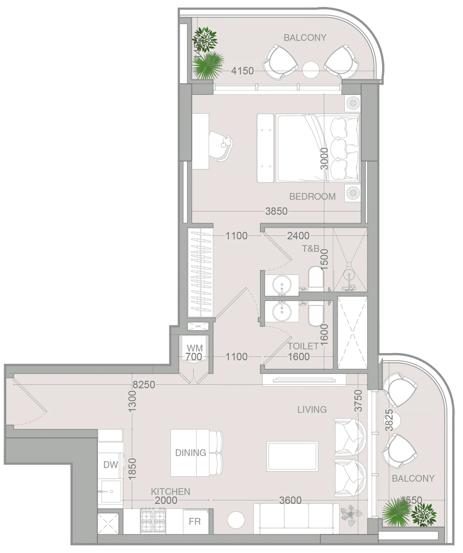 ALTA V1EW 1 bed floor plan, 747 sqft