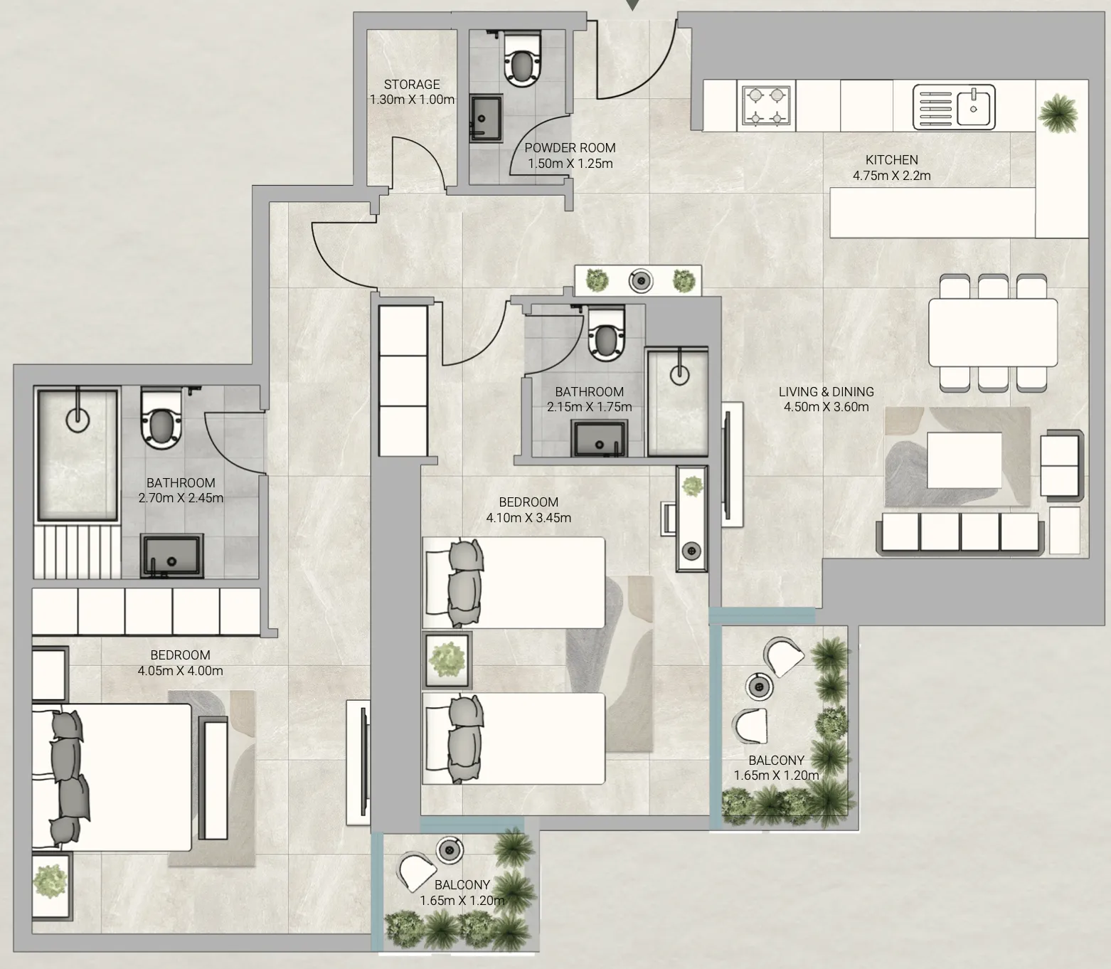 Sky Gardens Tower 2 bed floor plan, 1,474 sqft