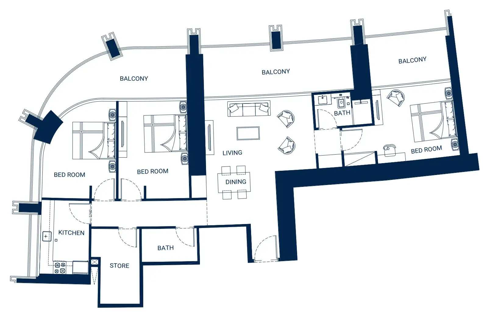 Binghatti Skyrise 3 bed floor plan, 1,785 sqft