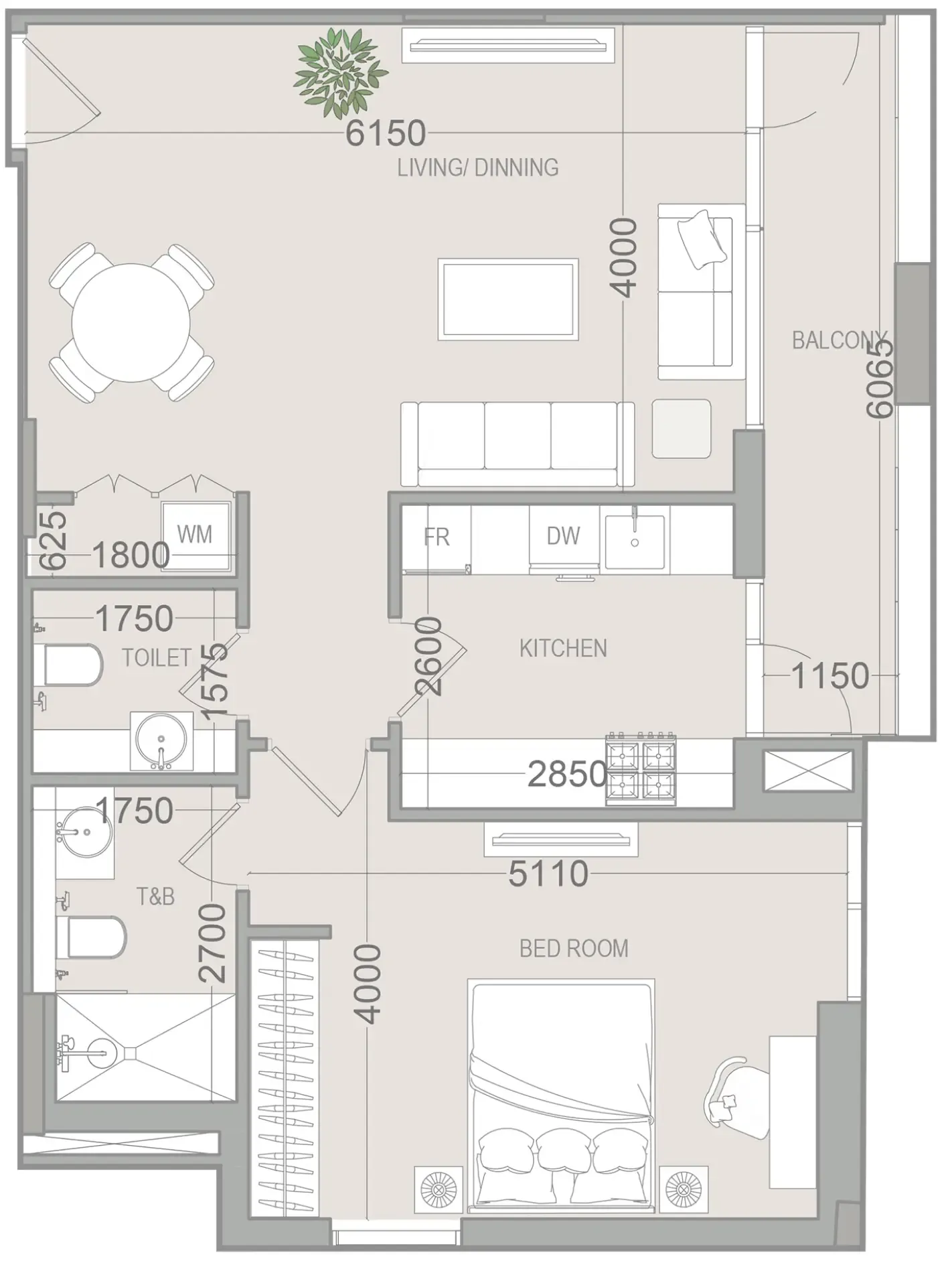 EVERGR1N House 4 1 bed floor plan, 803 sqft