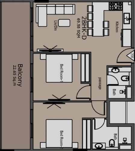 Golden Woods Albab Views 2 bed floor plan, 993 sqft