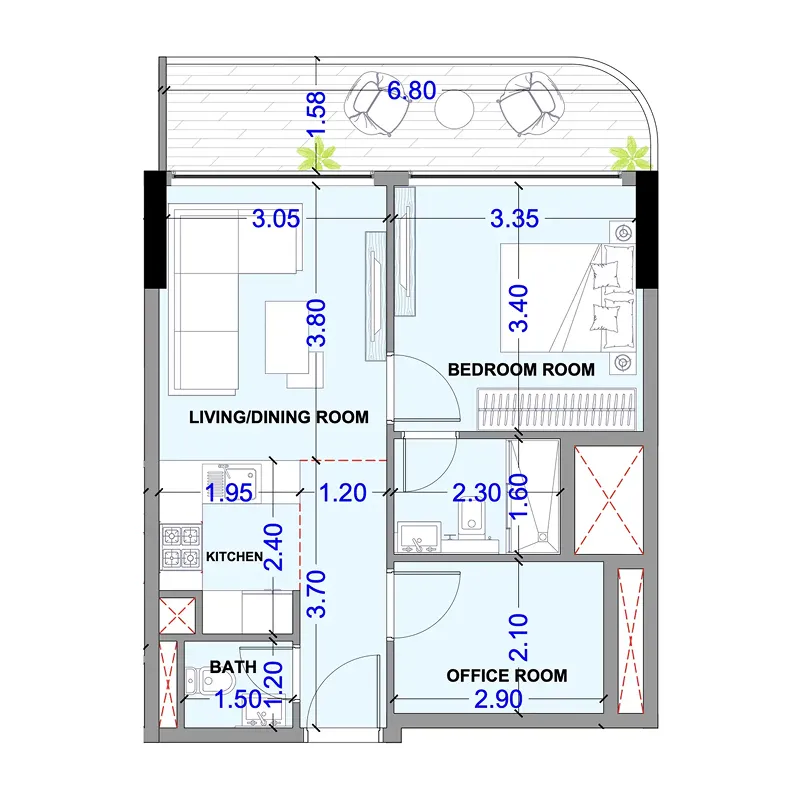 Celesto 3 1 bed floor plan, 632 sqft