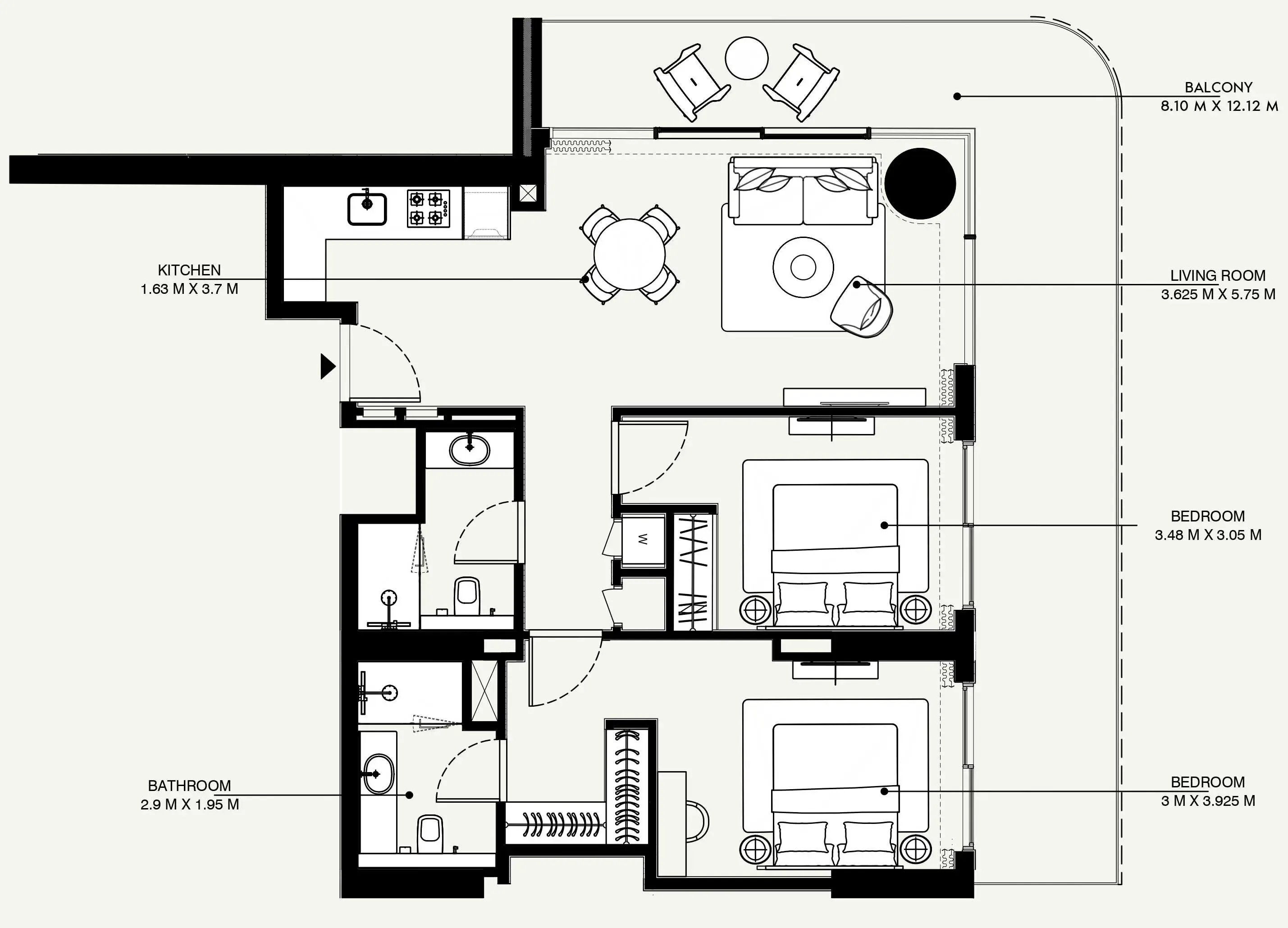 Azizi Venice 2 bed floor plan, 1,396 sqft