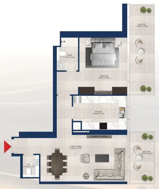 Al Vista 1 bed floor plan, 1,103 sqft