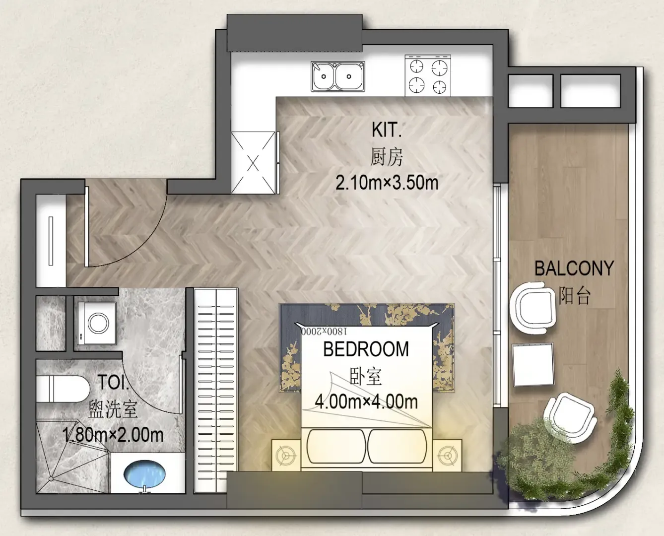 Forest City 2 Studio floor plan, 700 sqft