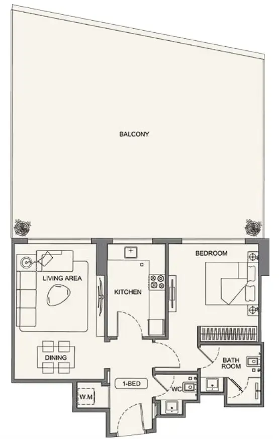 Binghatti Wraith 1 bed floor plan, 1,352 sqft