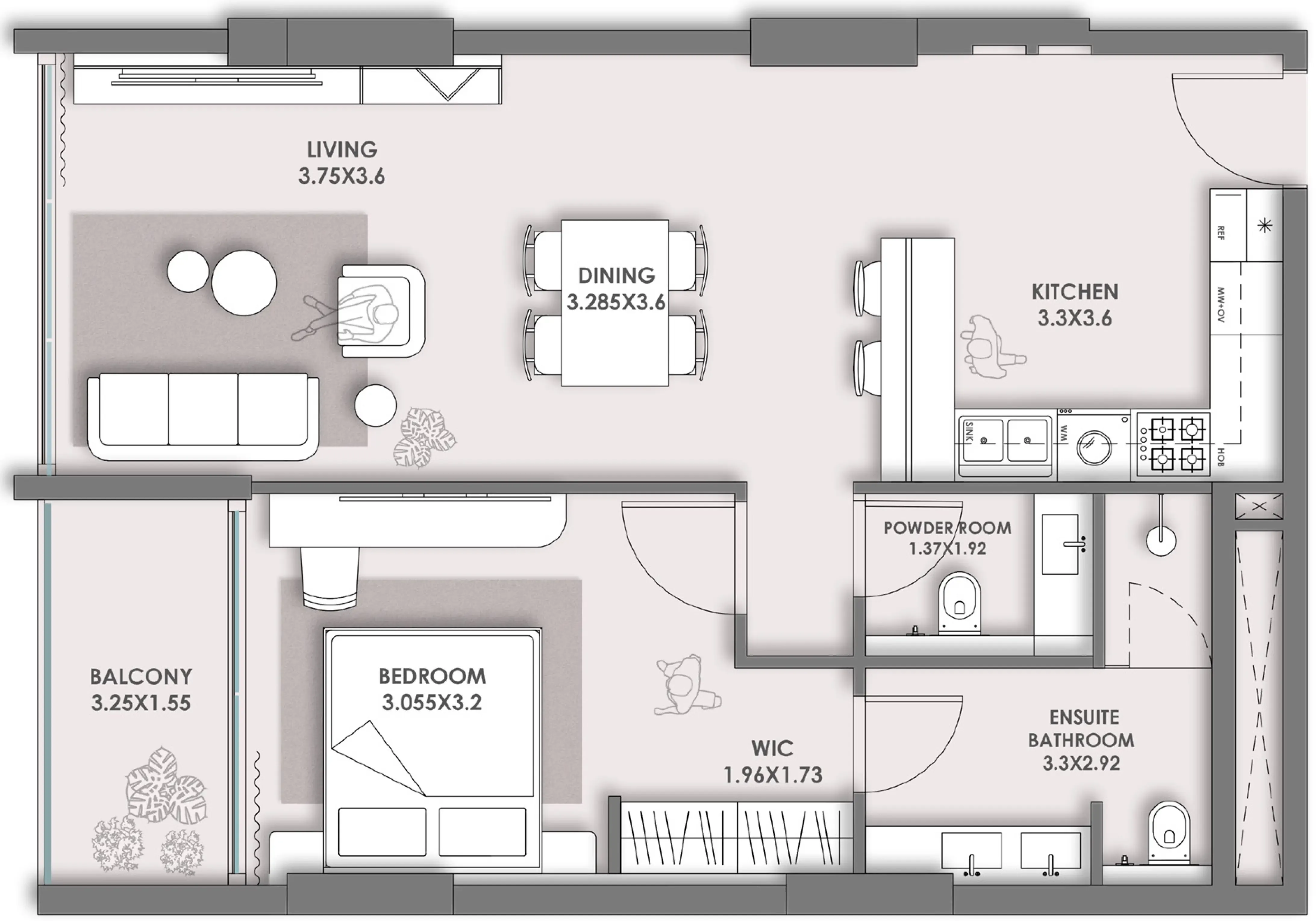 HOLM One 1 bed floor plan, 1,160 sqft
