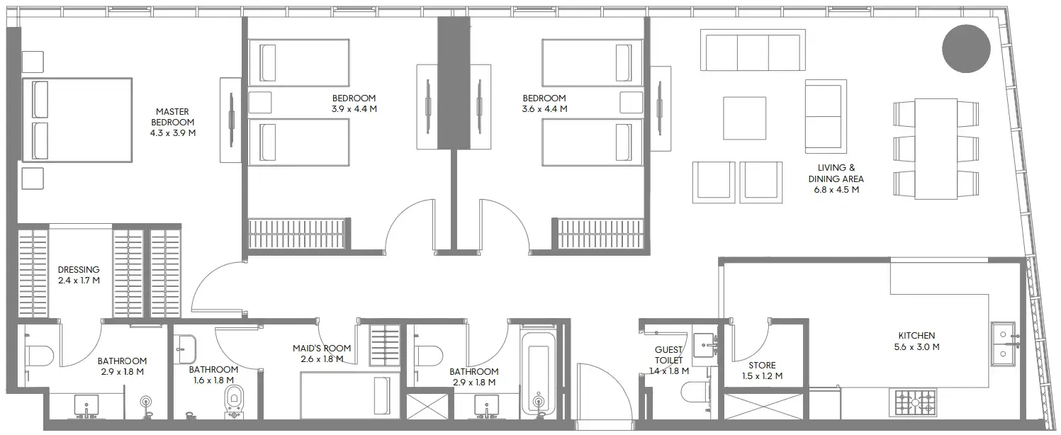 The Gate 5 3 bed floor plan, 1,637 sqft