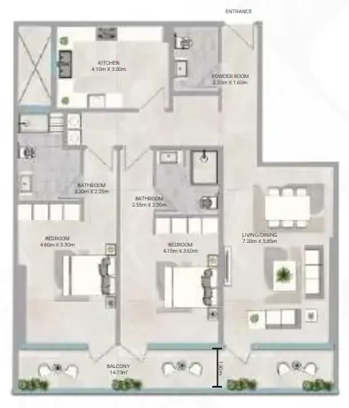 Amwaj Tower 2 bed floor plan, 1,890 sqft