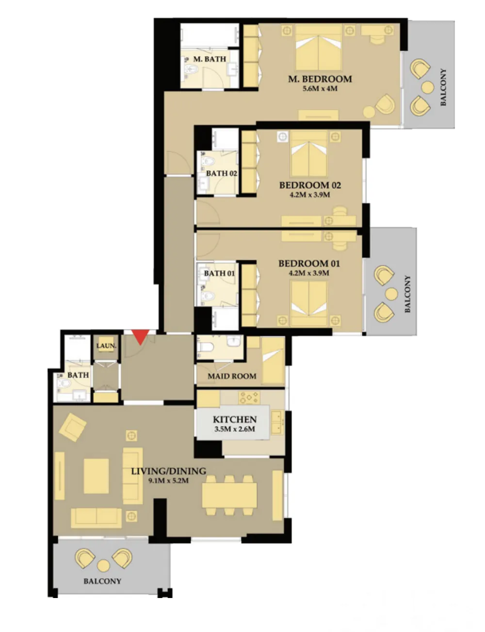 Riva Residence 3 bed floor plan, 2,235 sqft