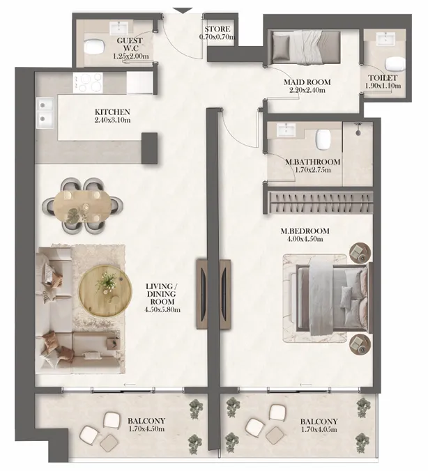 Radisson Residences Towers 1 & 2 1 bed floor plan, 962 sqft