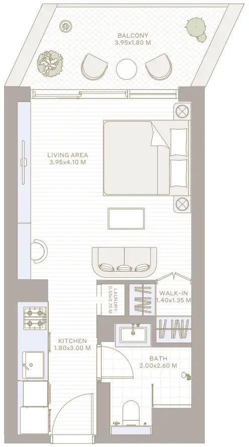 Park Five Studio floor plan, 434 sqft