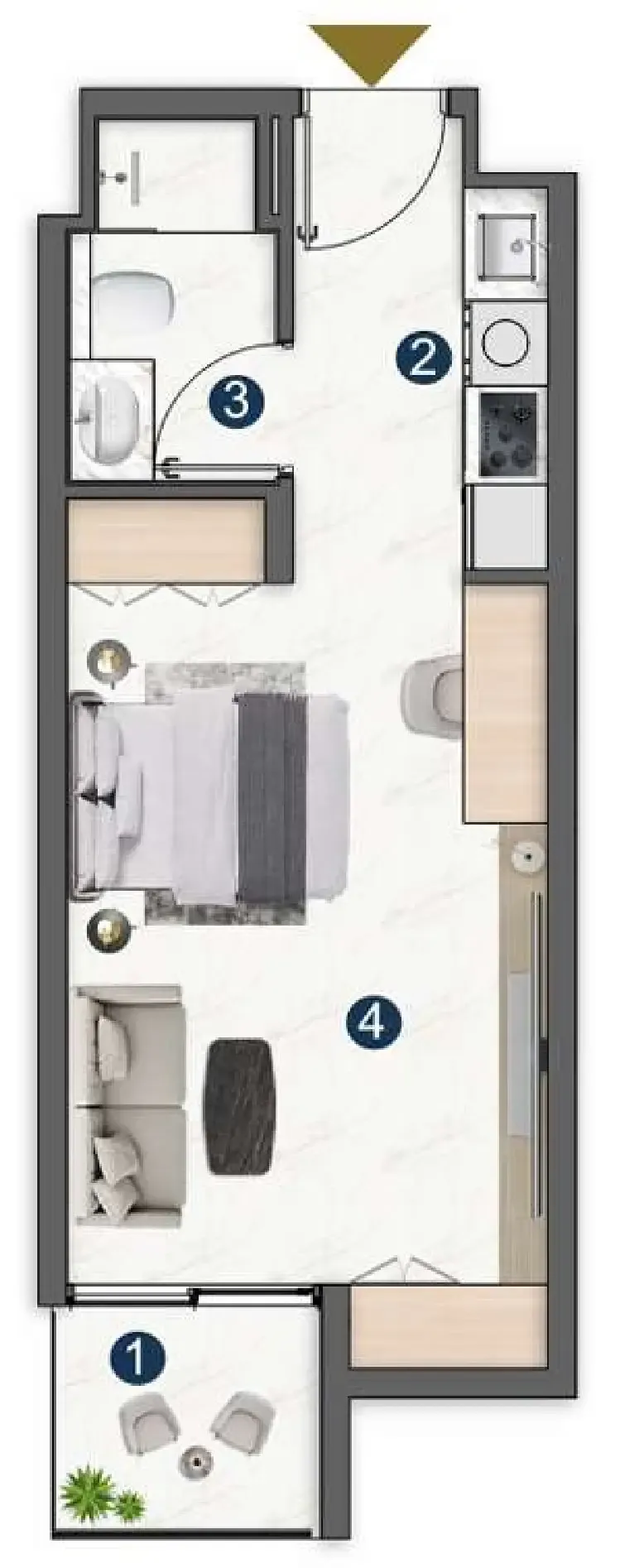 Voxa Pantheon Studio floor plan, 374 sqft