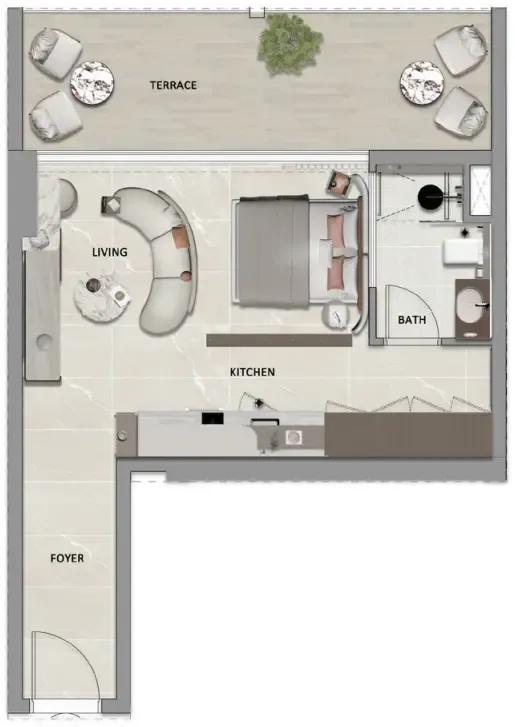 South Lofts 1 bed floor plan, 665 sqft