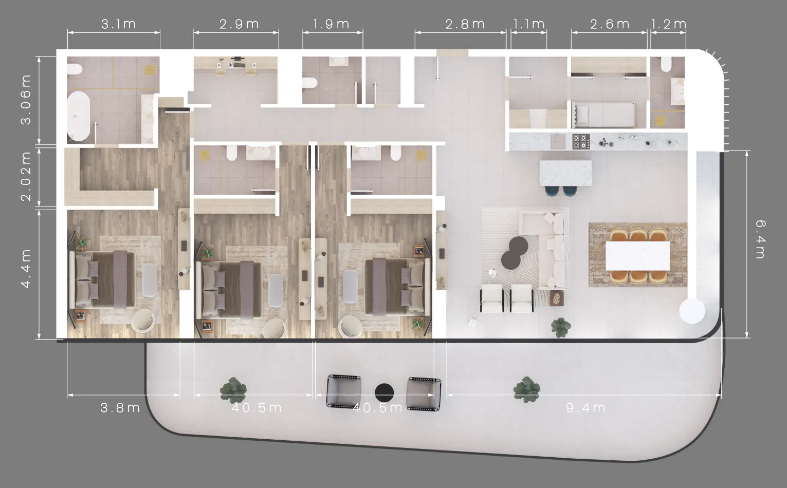 Mamsha Gardens 3 bed floor plan, 3,113 sqft
