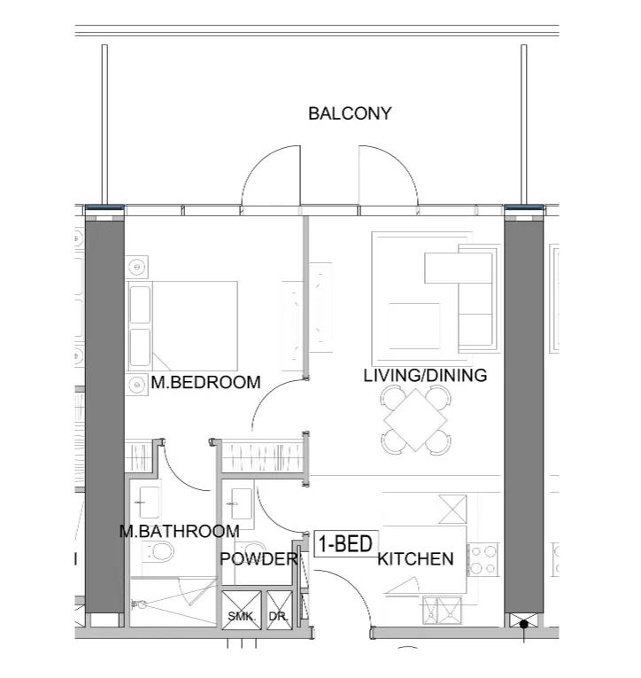 Damac Safa Gate 1 bed floor plan, 776 – 859 sqft