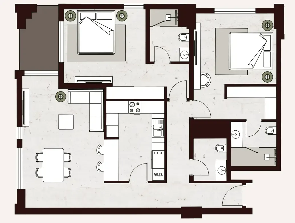Aria Heights 2 bed floor plan, 1,233 – 1,237 sqft