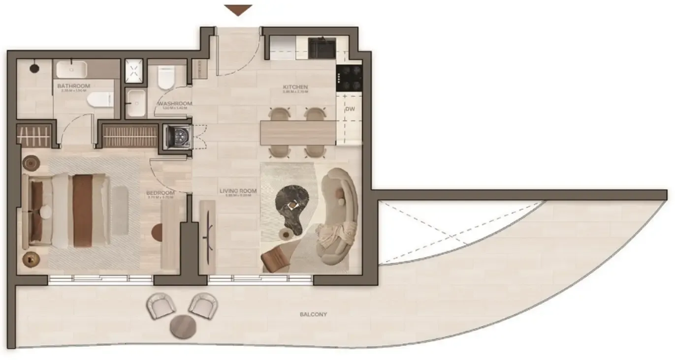 Stax 1 bed floor plan, 814 – 818 sqft