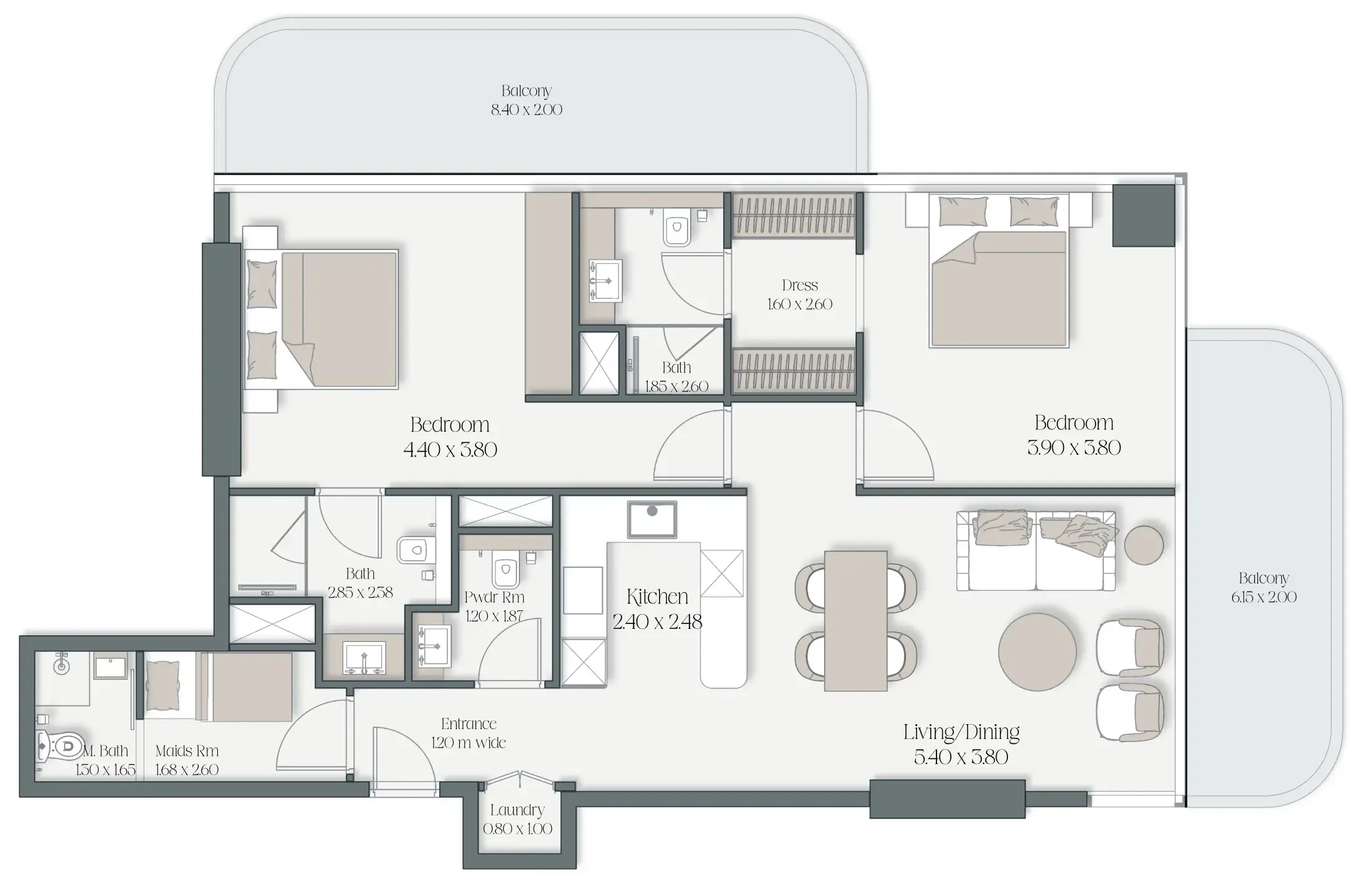 The Caden by Prescott 2 bed floor plan, 1,359 – 1,399 sqft