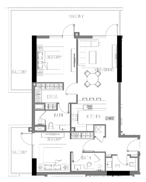 Damac Riverside Views 2 bed floor plan, 1,442 sqft