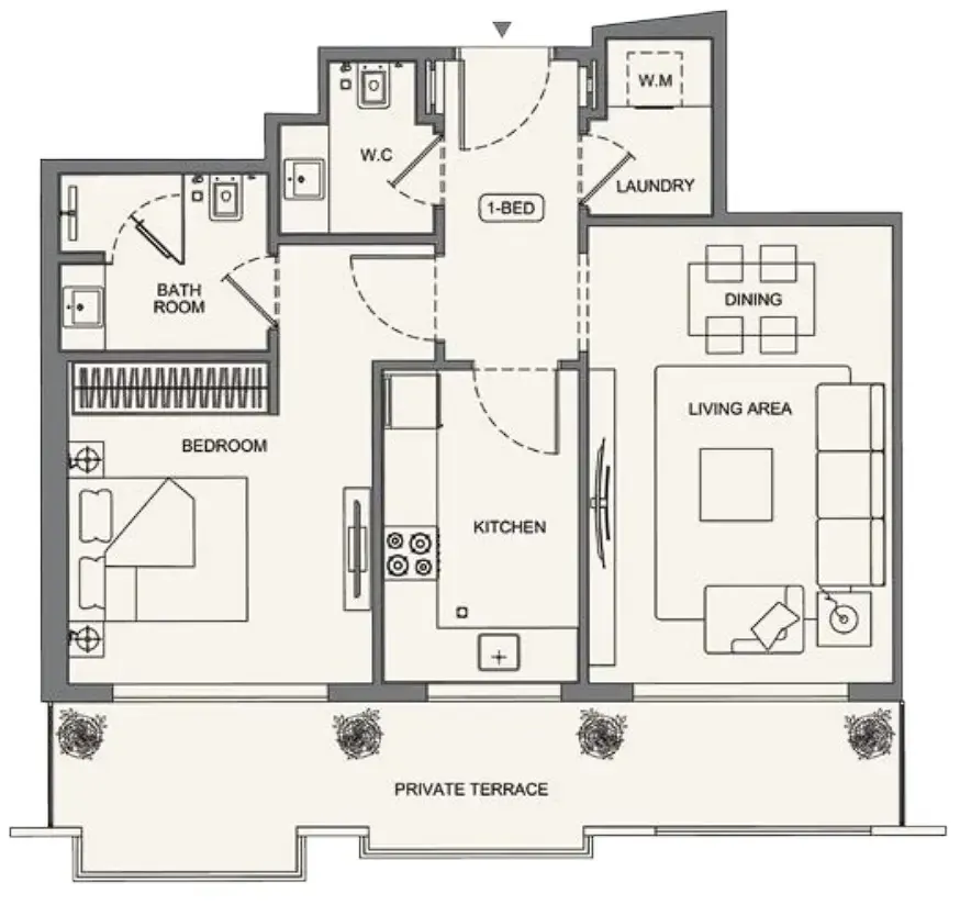 Binghatti Wraith 1 bed floor plan, 814 sqft