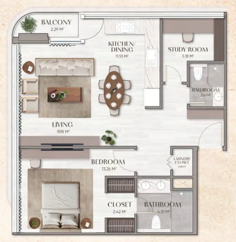 Urban Horizon 1 bed floor plan, 861 sqft