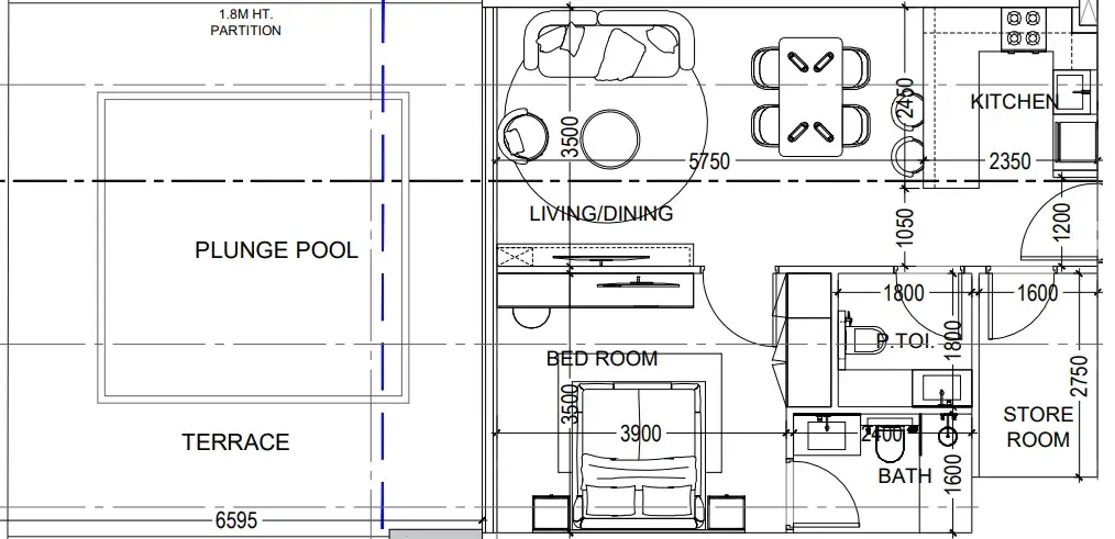 Al Haseen Residences 6 1 bed floor plan, 1,154 sqft