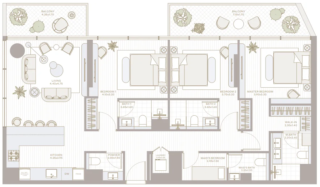 Park Five 3 bed floor plan, 1,637 sqft