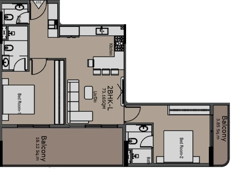 Golden Woods Albab Views 2 bed floor plan, 1,034 sqft