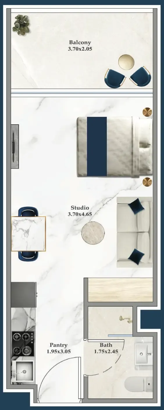 Serenz Studio floor plan, 382 sqft