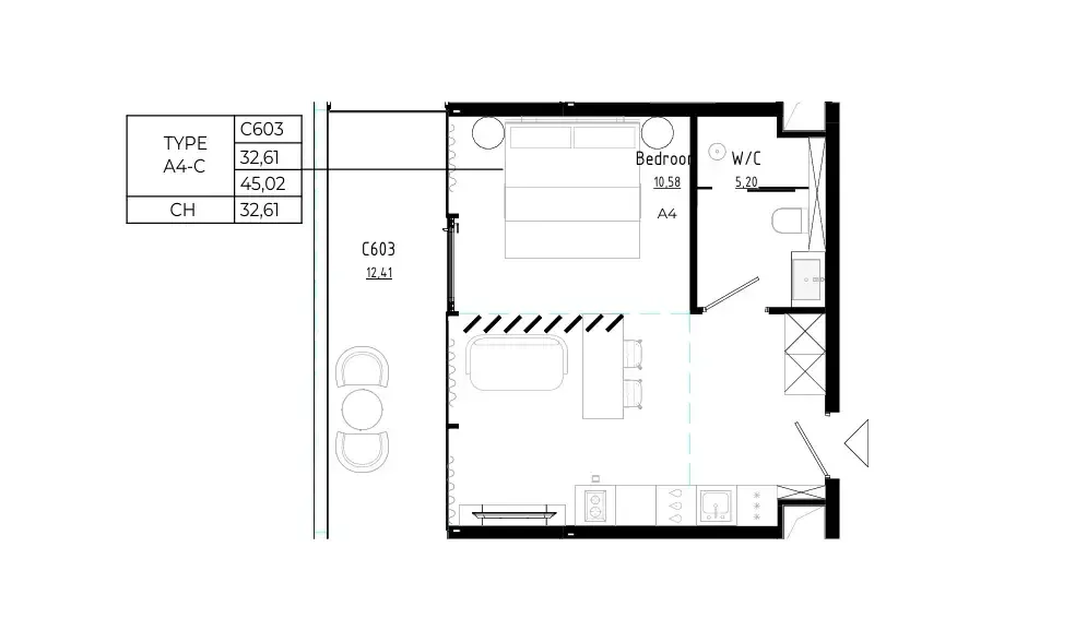 Bamboo Forest Studio floor plan, 484 sqft