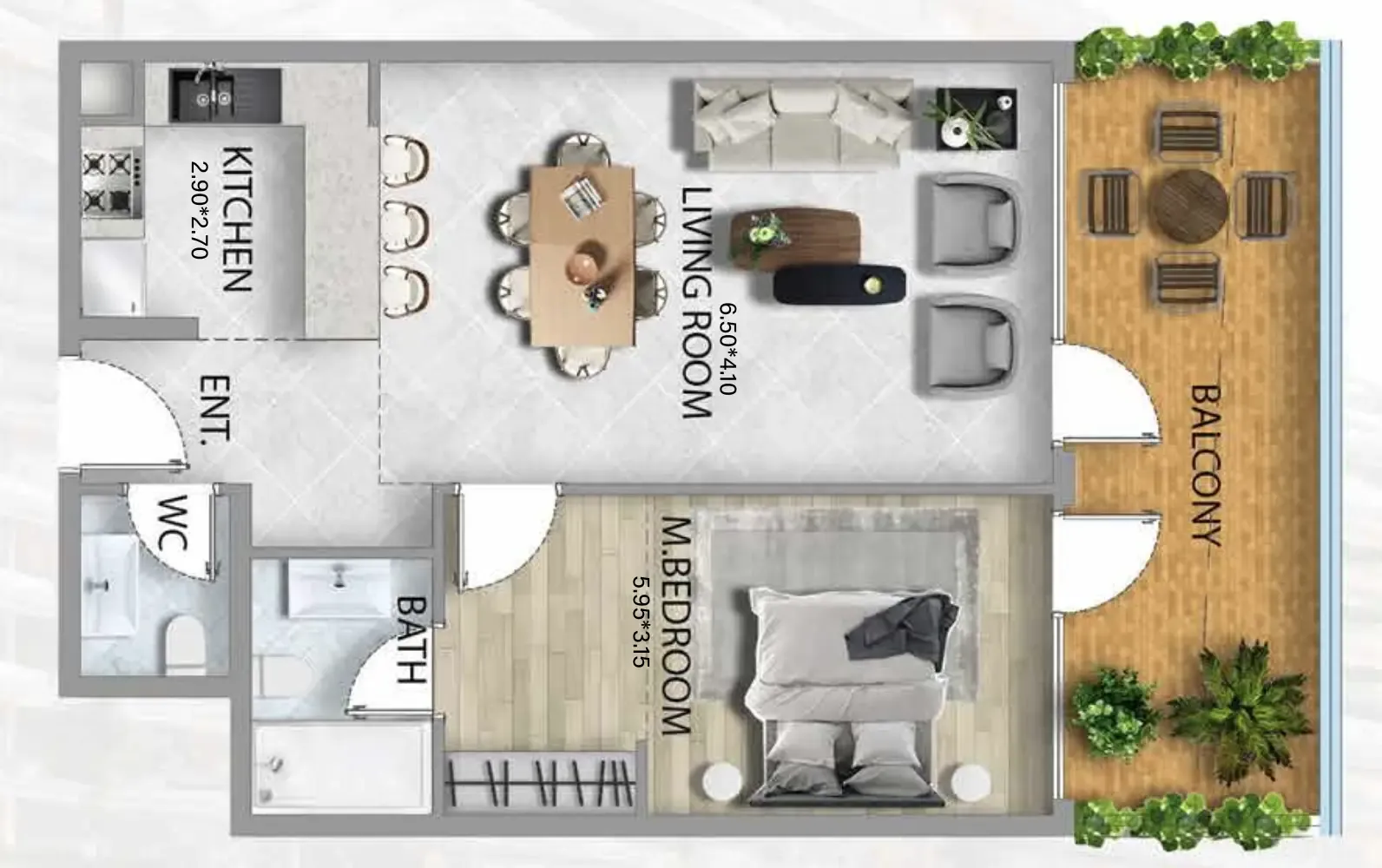 311 Boulevard 1 bed floor plan, 898 sqft