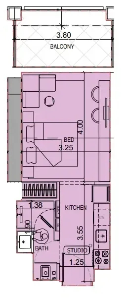 Binghatti Titania Studio floor plan, 375 sqft
