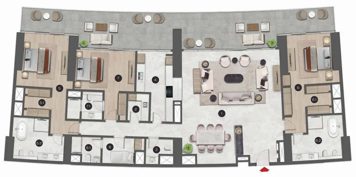 Sobha Seahaven 3 bed floor plan, 3,563 – 3,564 sqft