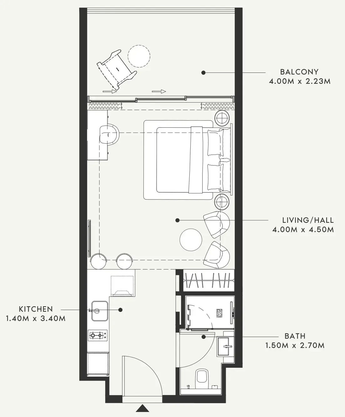 Riviera 55 Studio floor plan, 456 sqft