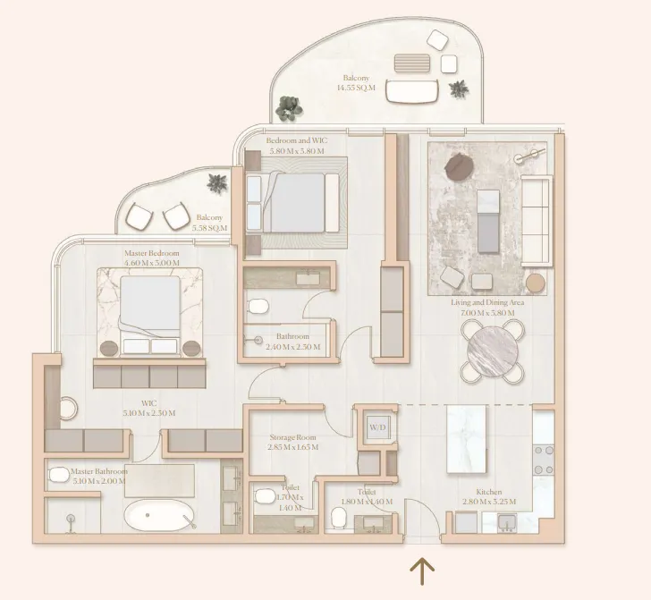 Esme Beach Residences 2 bed floor plan, 1,564 sqft