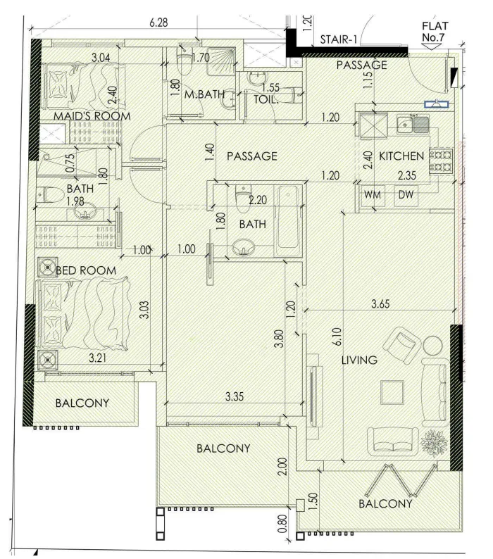 Alef Noon Residence 2 bed floor plan, 1,249 sqft