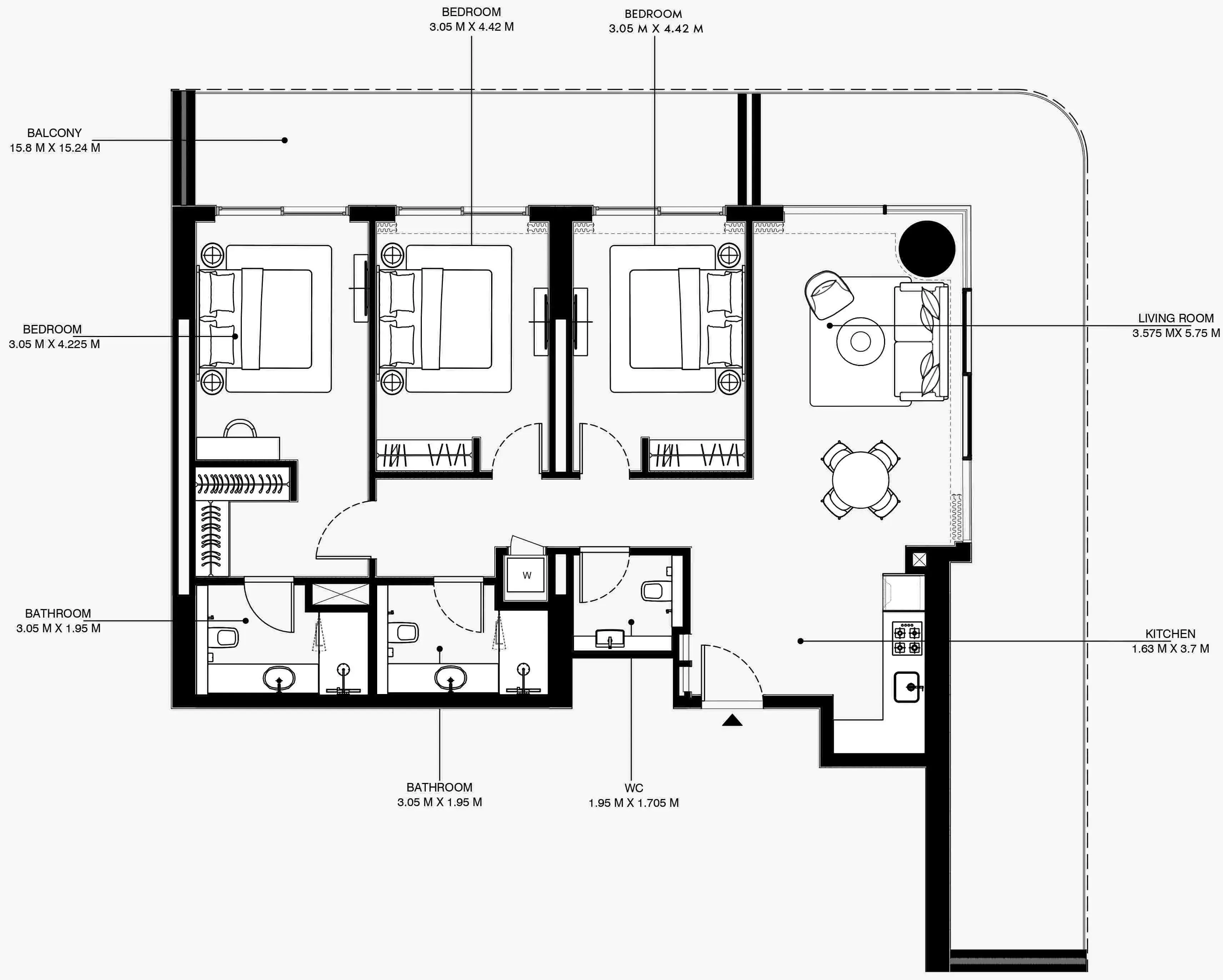 Azizi Venice 3 bed floor plan, 1,902 sqft