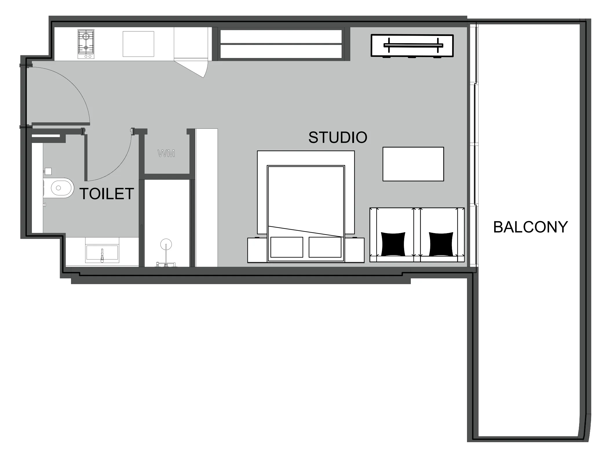 The Boulevard Studio floor plan, 535 sqft
