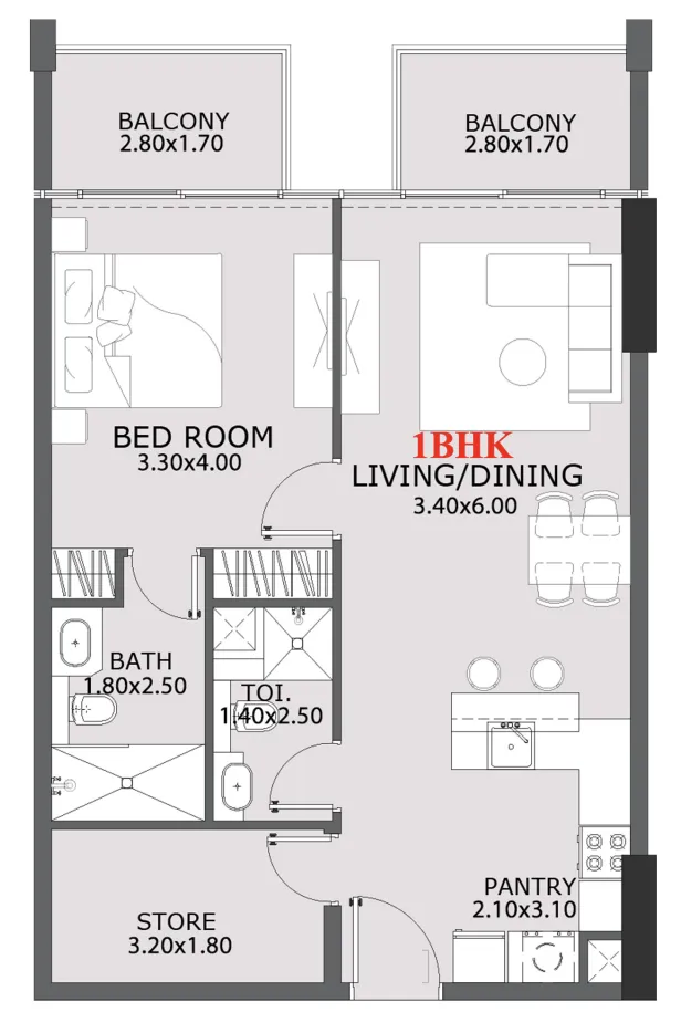 Provenza Residences 1 bed floor plan, 798 sqft