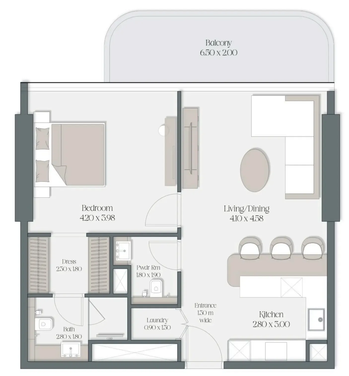 The Caden by Prescott 1 bed floor plan, 833 sqft
