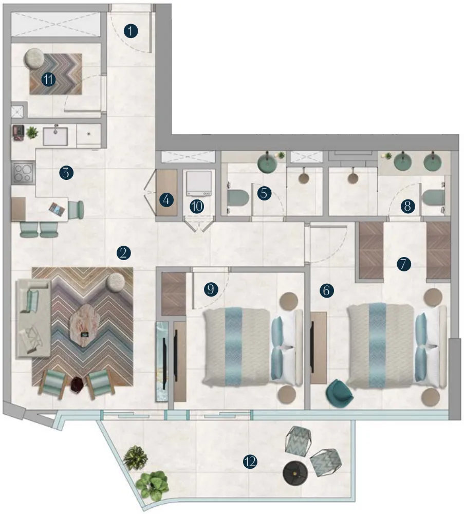 Octa Isle Interiors by Missoni 2 bed floor plan, 1,020 – 1,021 sqft