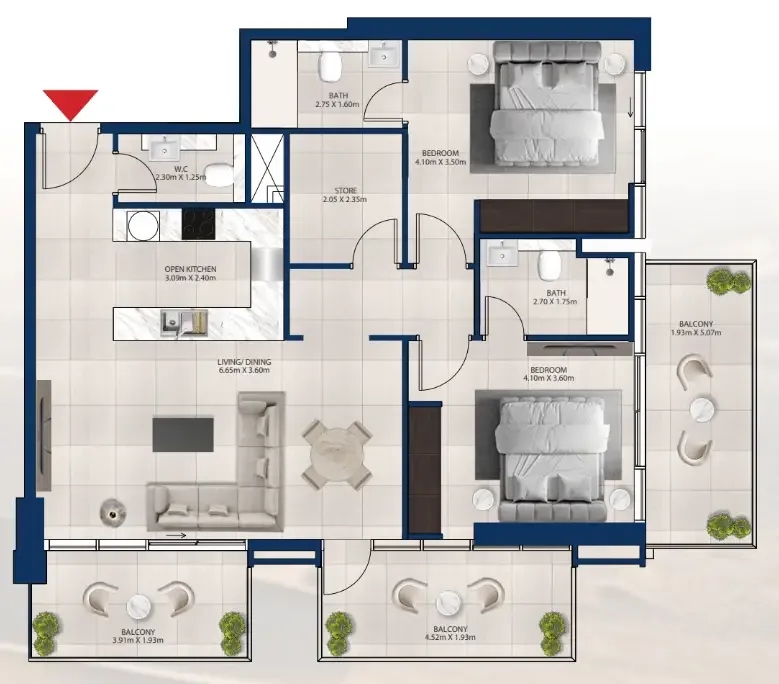 Al Vista 2 bed floor plan, 1,324 sqft