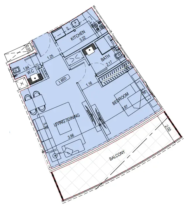 Binghatti Sky Terraces 1 bed floor plan, 782 sqft