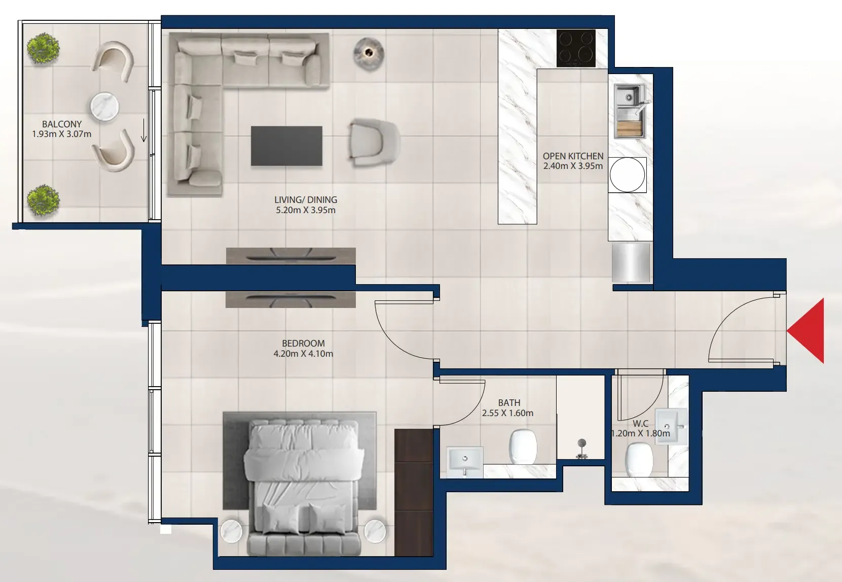Al Vista 1 bed floor plan, 759 sqft