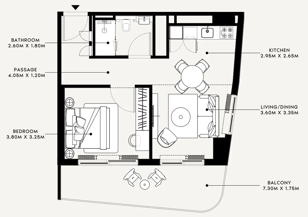 Azizi Milan 1 bed floor plan, 680 sqft