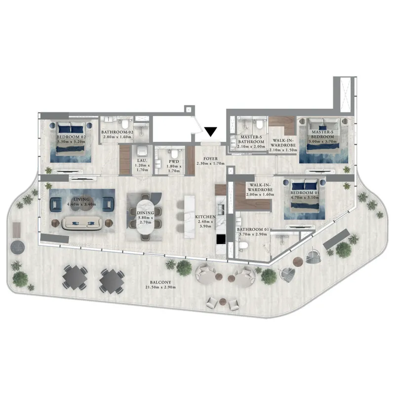 Royal Yacht Club Residence 3 bed floor plan, 2,211 sqft