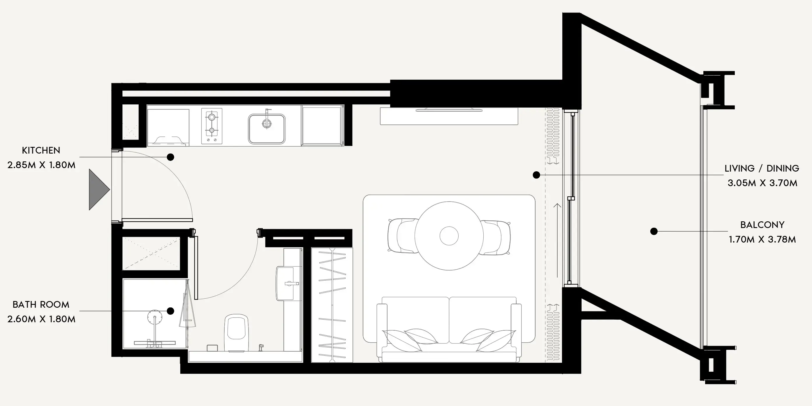 Azizi Venice Studio floor plan, 354 sqft